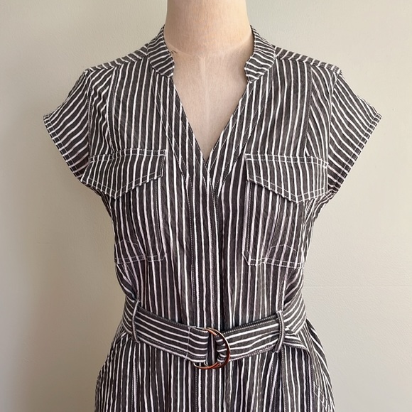 White House Black Market Gray and White Striped Utility Midi Dress - Picture 2 of 16